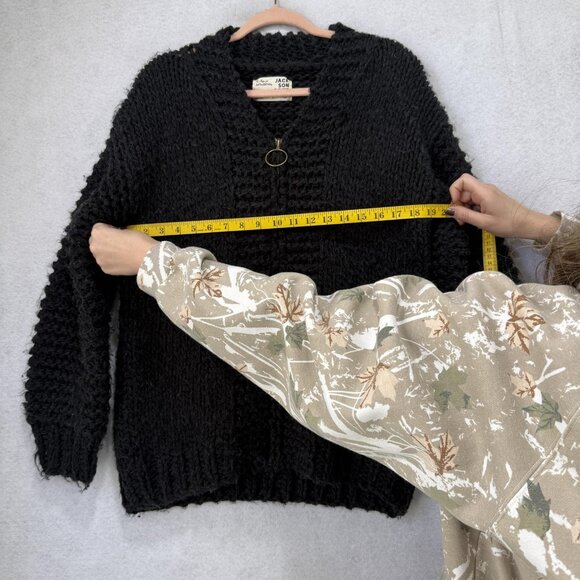 Jackson Rowe Cardigan Sweater Womens Small Black Chunky Knit Zip Up Eye Graphic - Picture 8 of 9